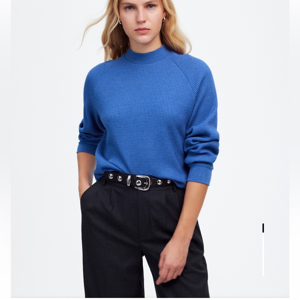 Madewell NWT XXS Waffle-Knit Long-Sleeve Crewneck Tee BLUE IRIS